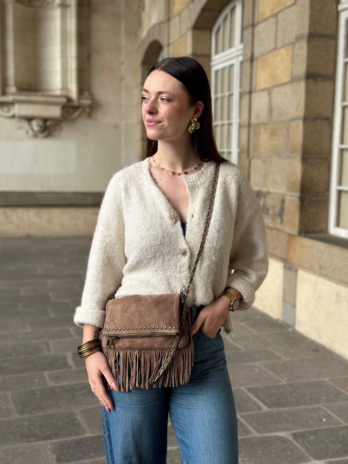 Sac Roxanne - pochette rock en cuir suède