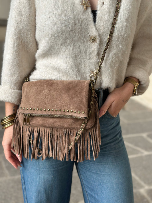 Sac Roxanne - pochette rock en cuir suède