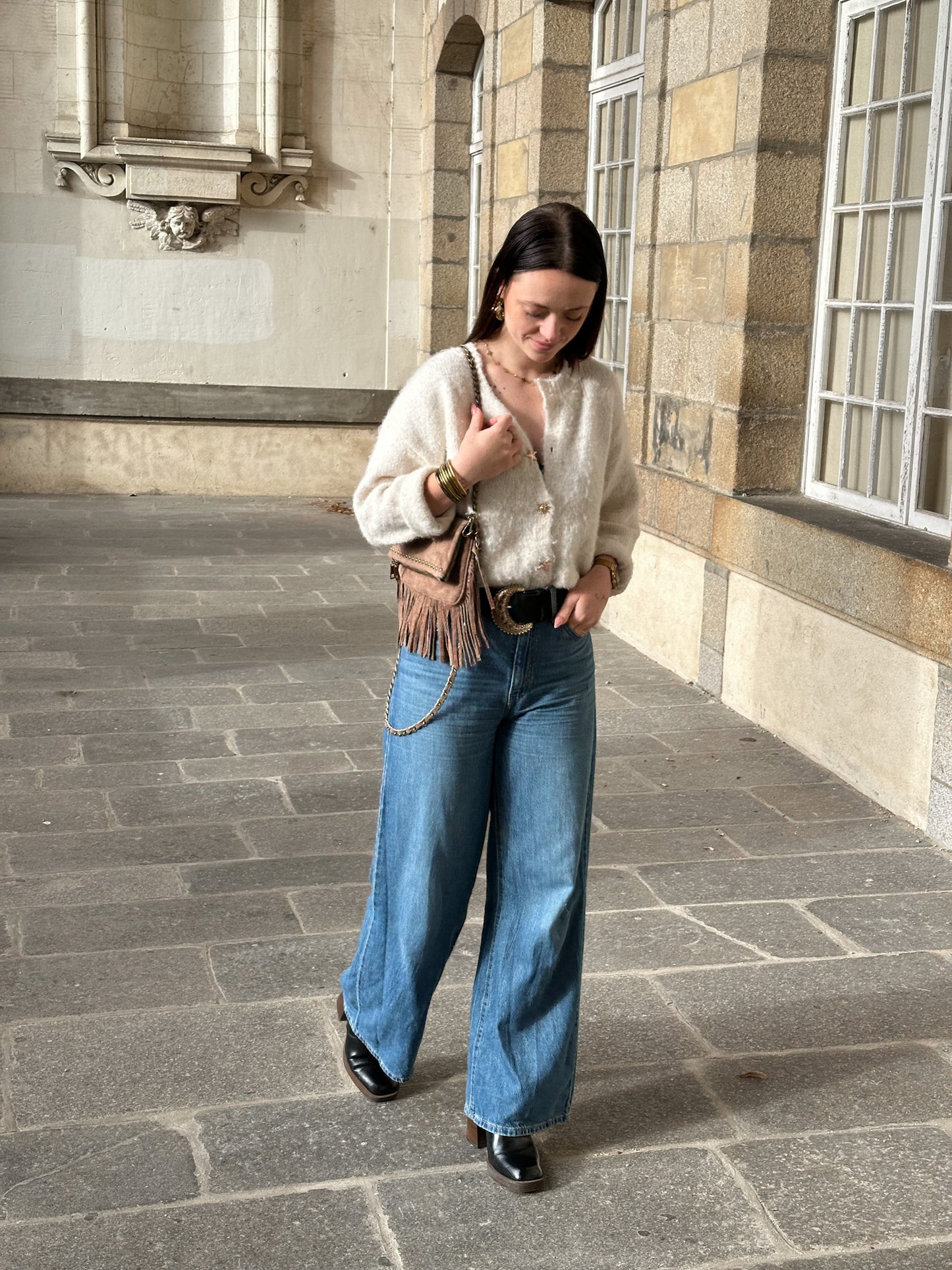 Sac Roxanne - pochette rock en cuir suède