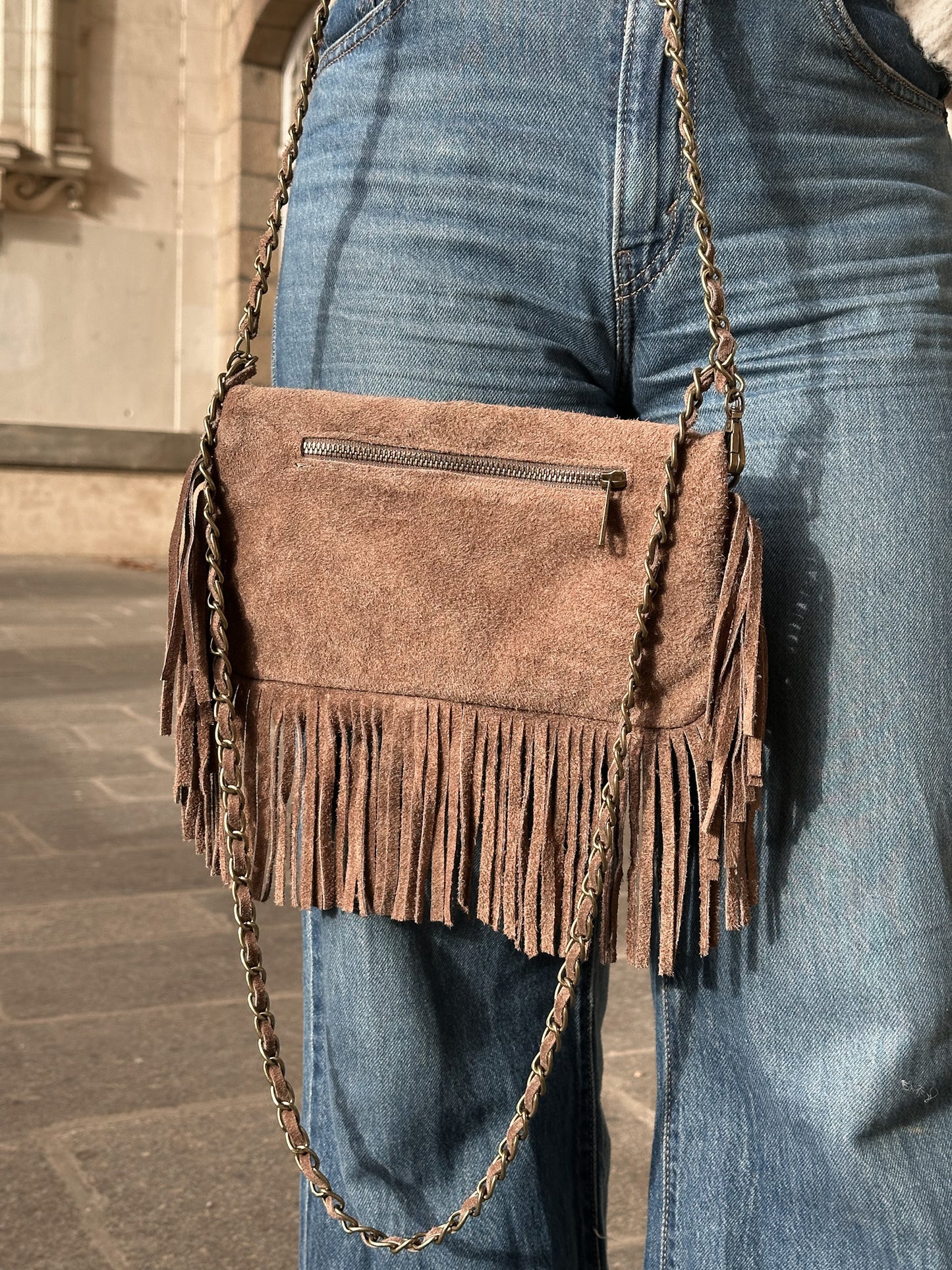 Sac Roxanne - pochette rock en cuir suède