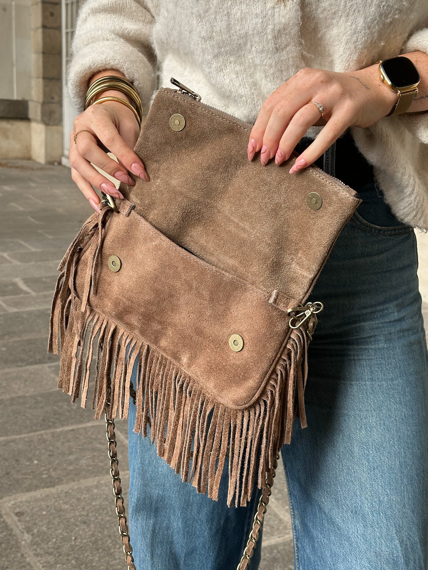 Sac Roxanne - pochette rock en cuir suède