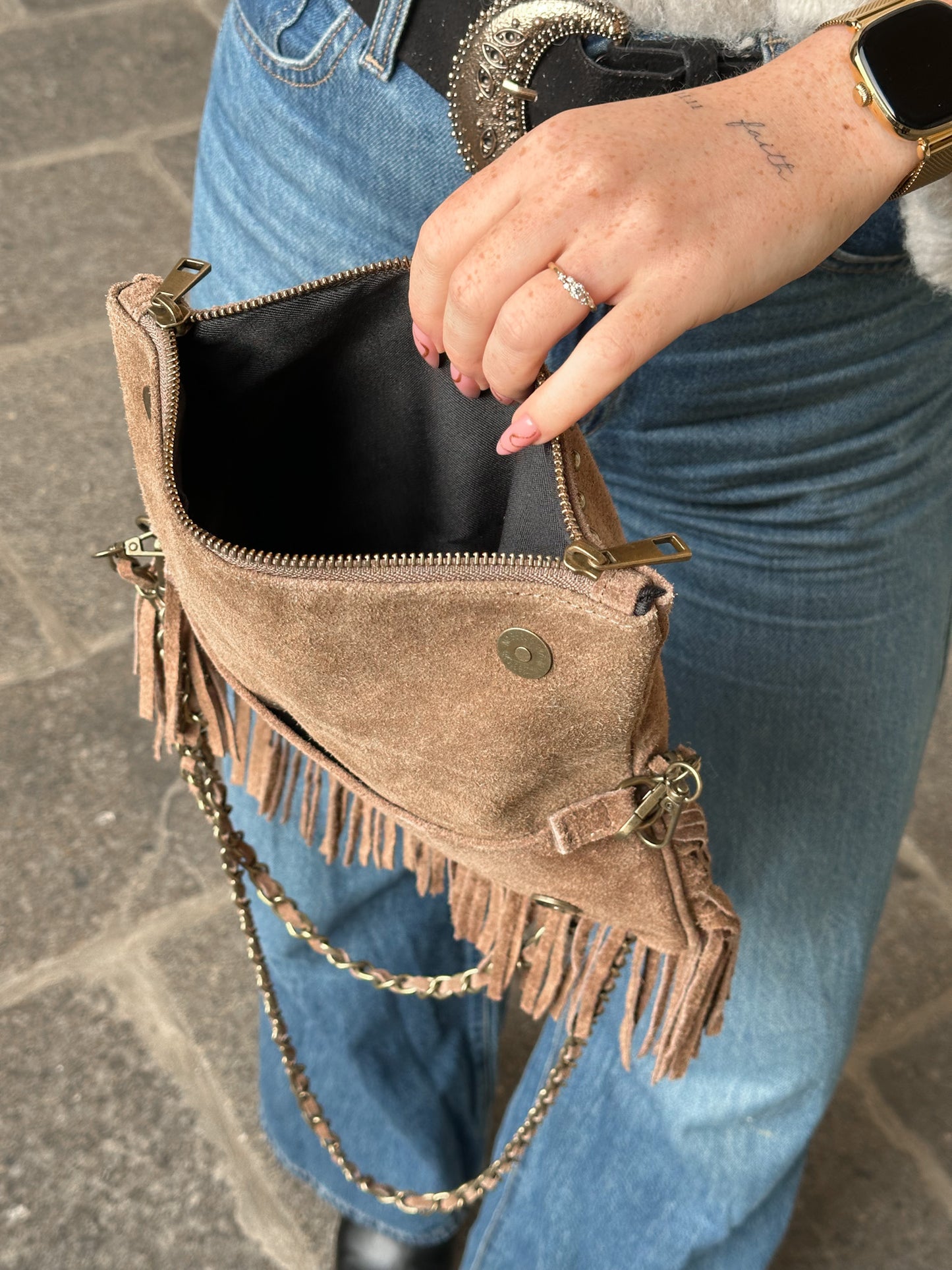 Sac Roxanne - pochette rock en cuir suède