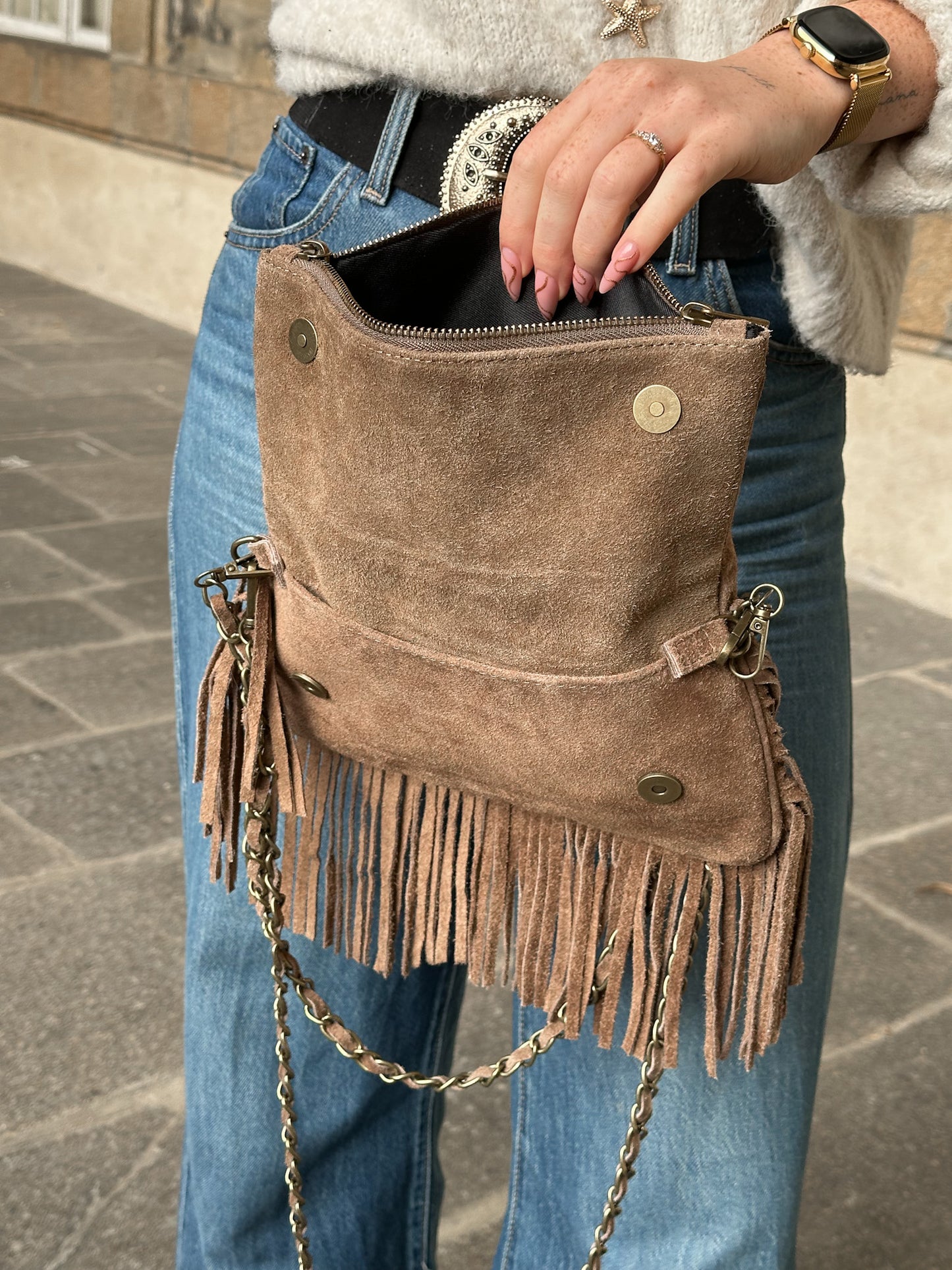 Sac Roxanne - pochette rock en cuir suède