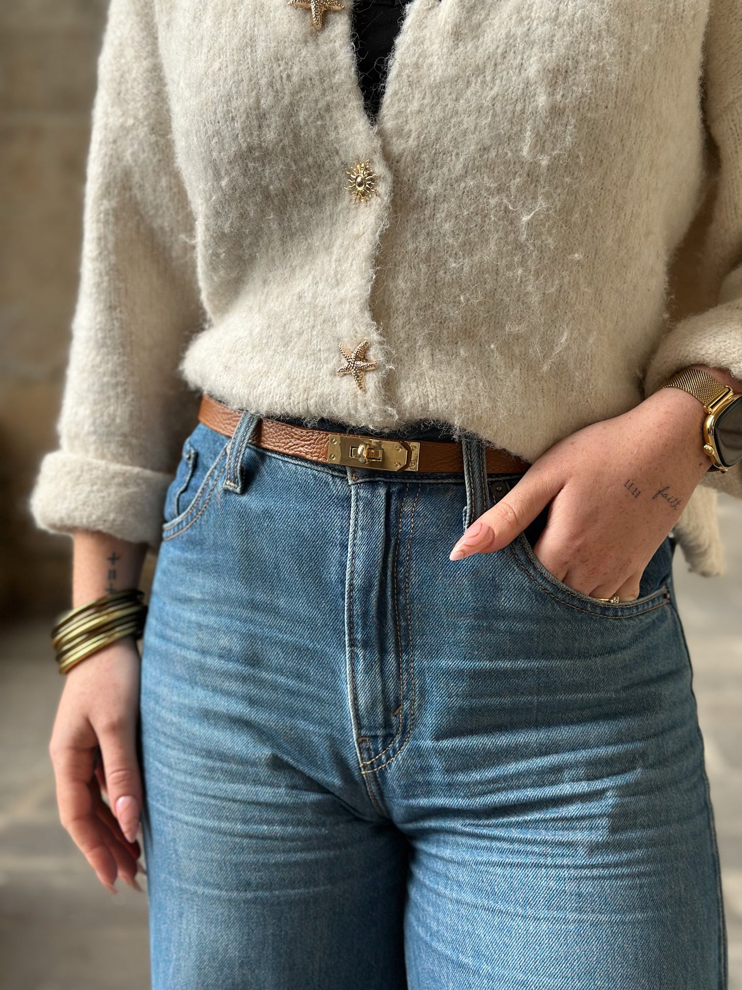 Ceinture Grace ajustable - cuir grainé camel