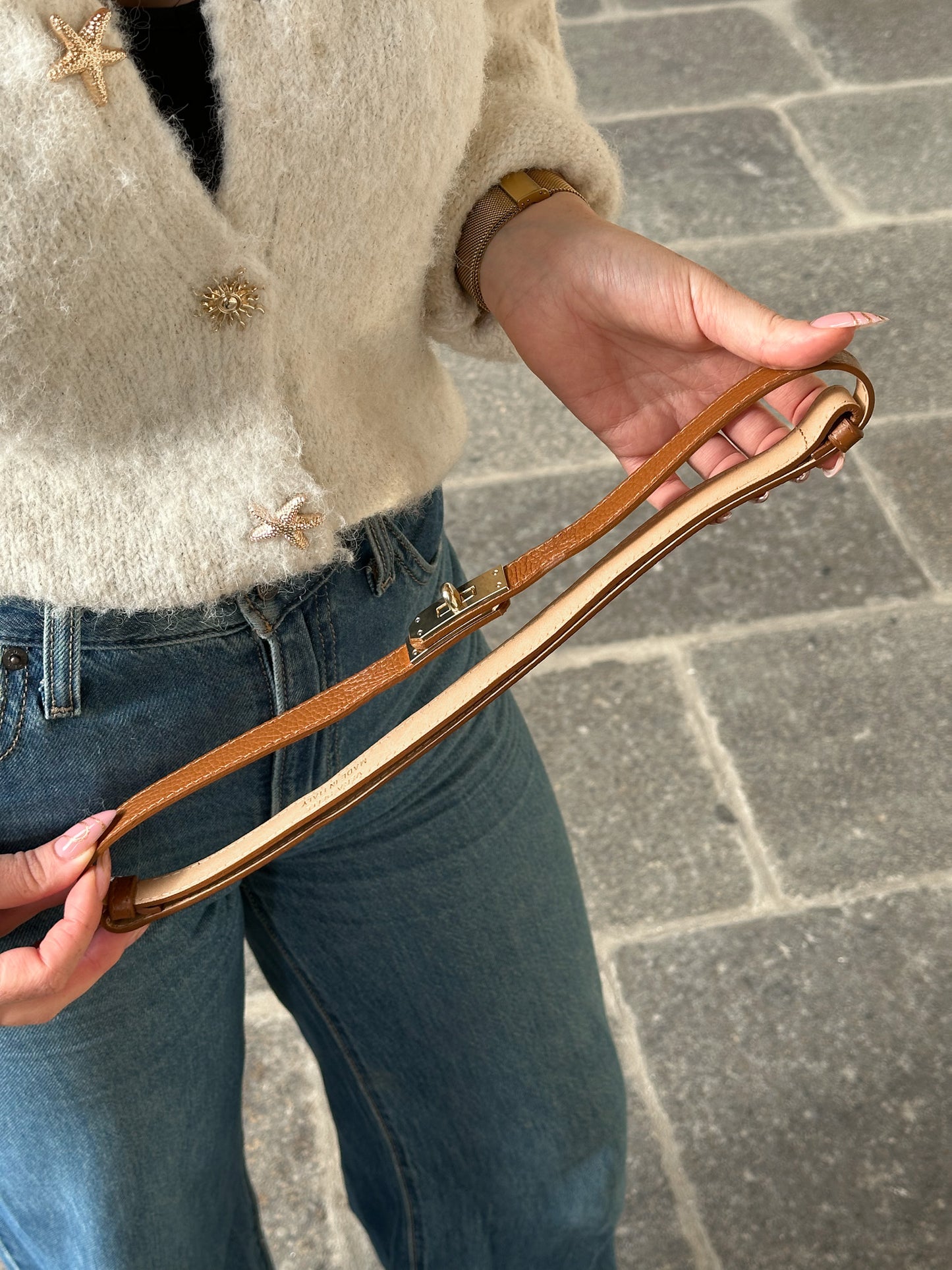 Ceinture Grace ajustable - cuir grainé camel