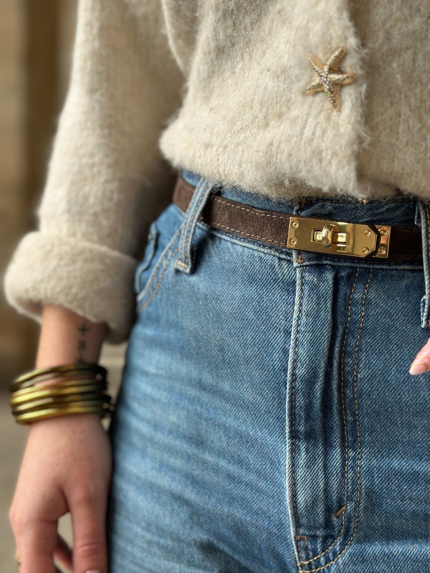 Ceinture Grace ajustable - cuir suède marron