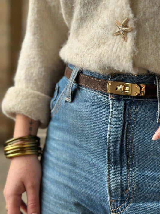 Ceinture Grace ajustable - cuir suède marron