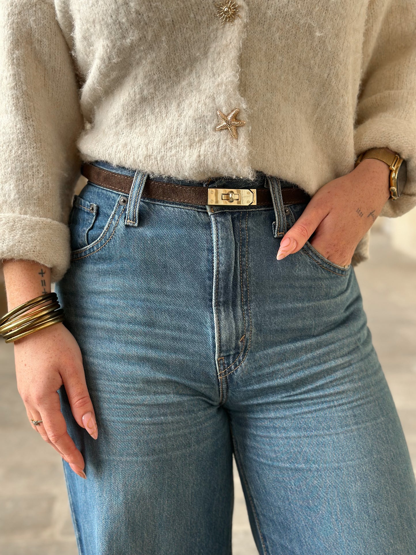 Ceinture Grace ajustable - cuir suède marron