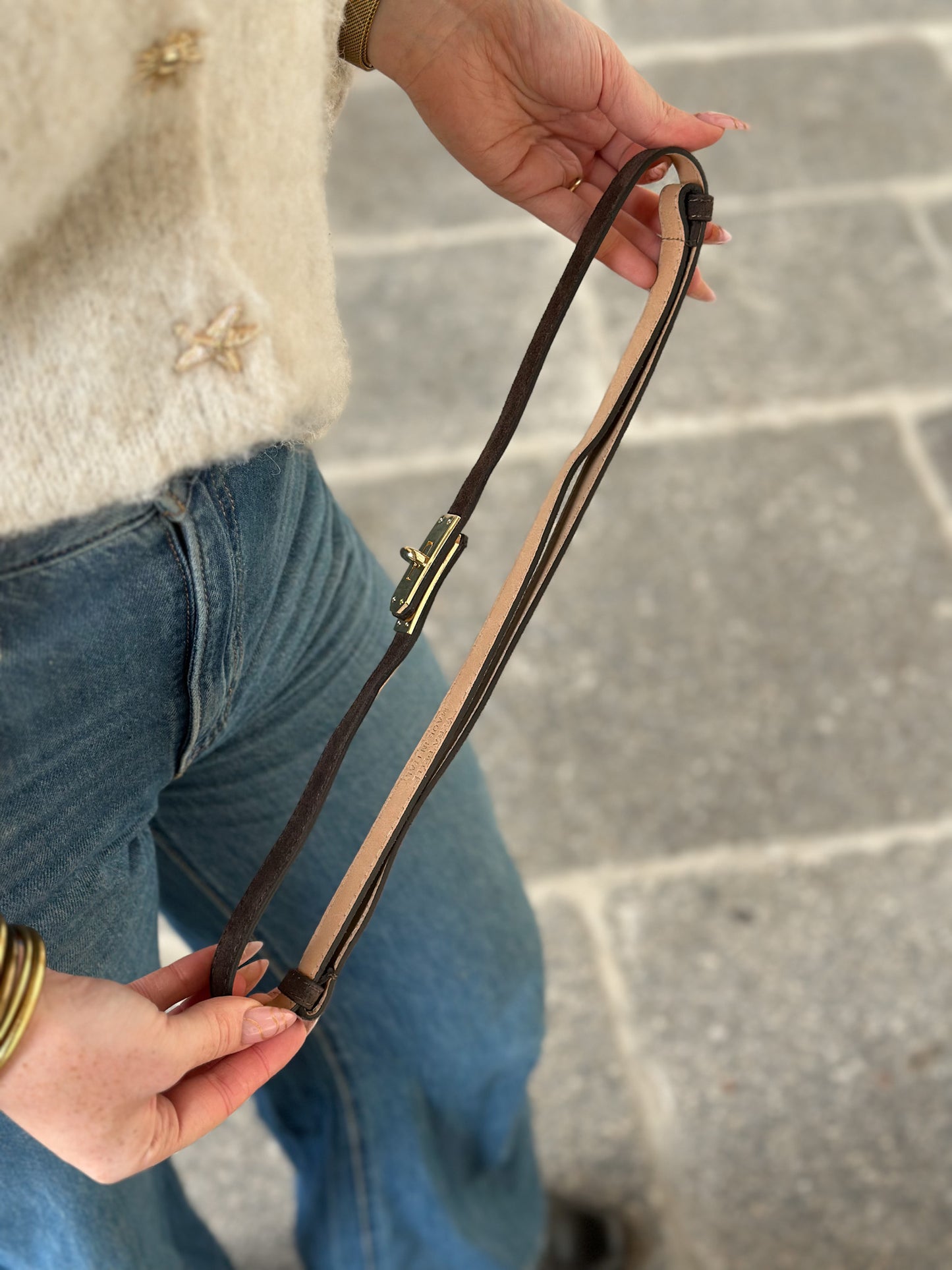 Ceinture Grace ajustable - cuir suède marron