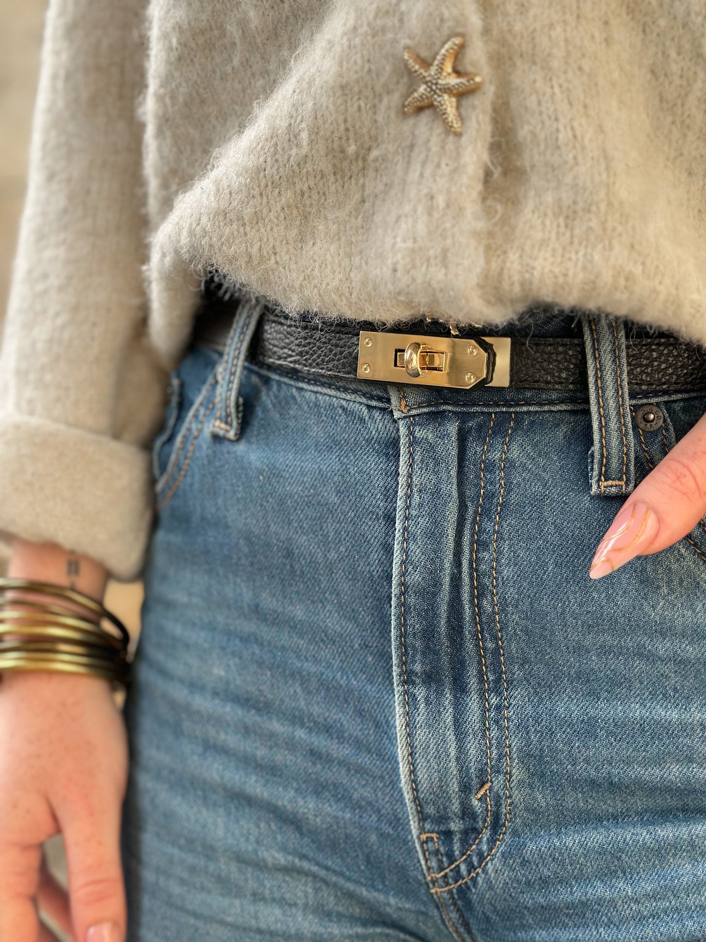 Ceinture Grace ajustable - cuir grainé noir